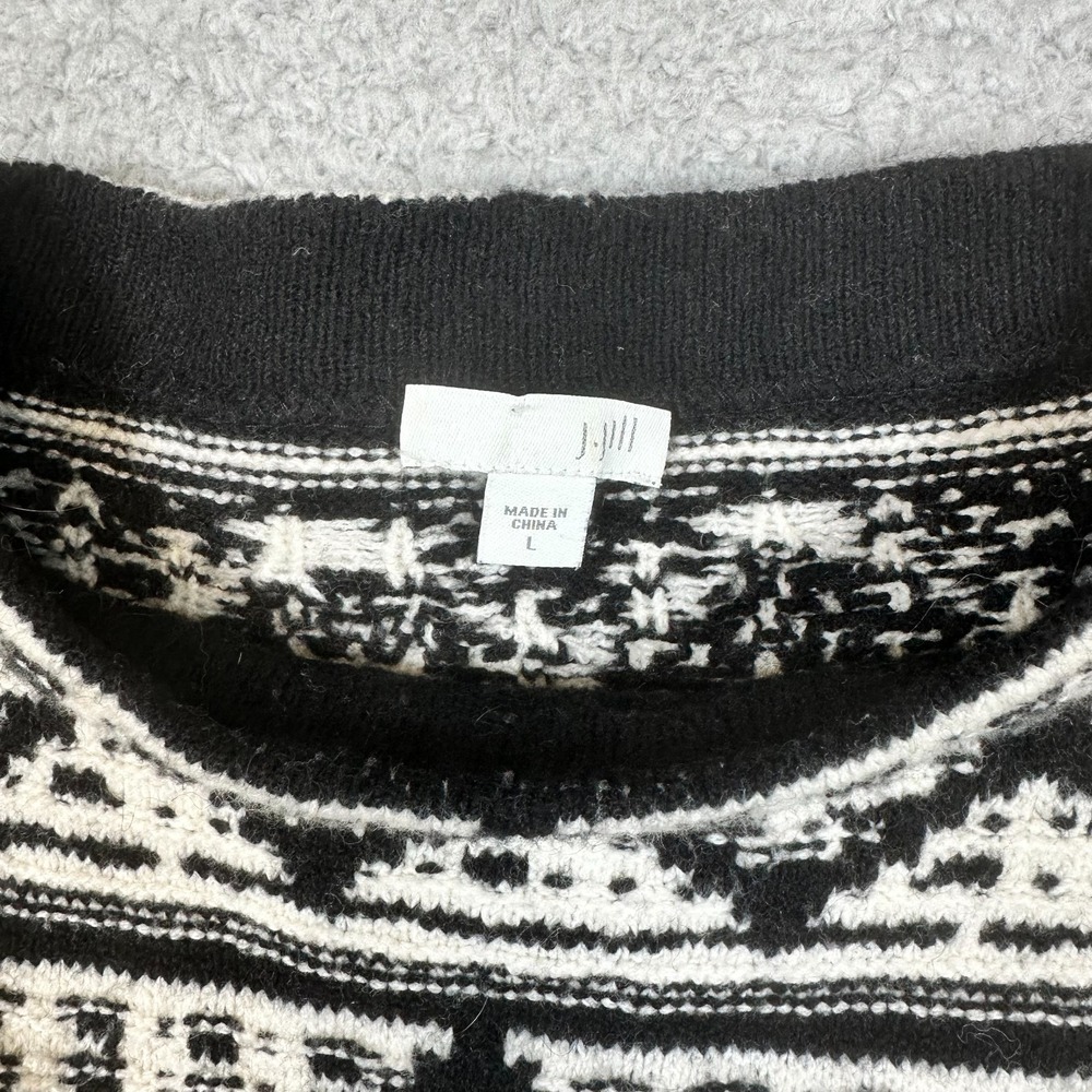 J.JILL Thick Knit Cotton Wool Blend Black & White‎ Pullover Mock Neck Sweater L - Picture 6 of 11